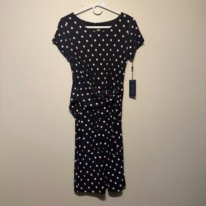 Tommy Hilfiger Navy and Pink Polka Dot Midi Dress